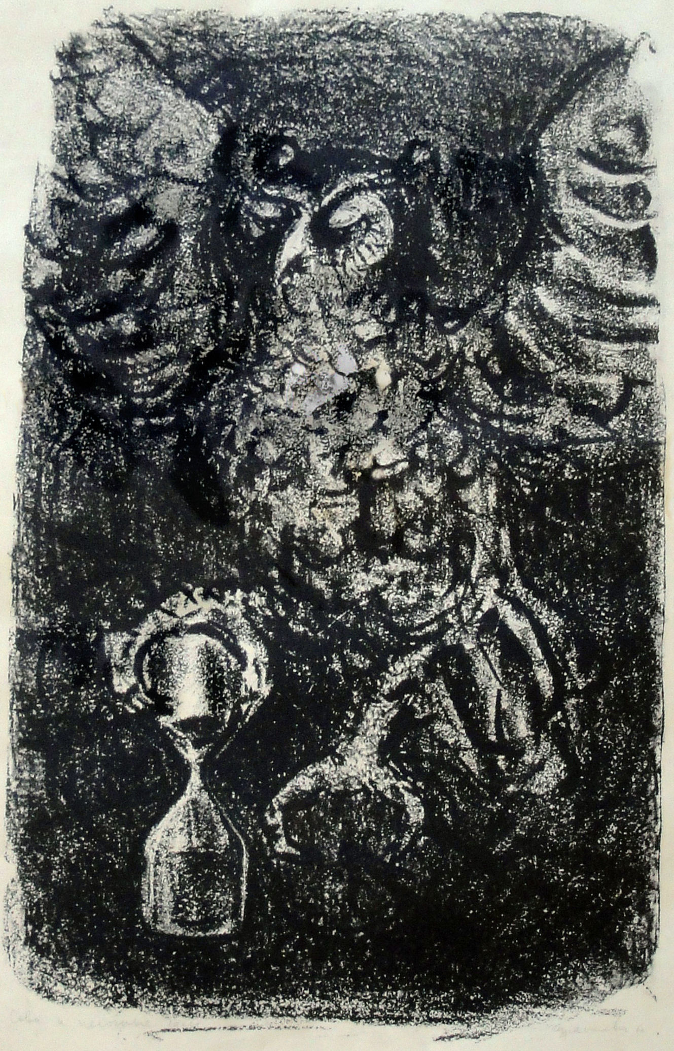 Gregory Israelevich (Russian,1924-1999), Owl and Hourglass, 1960, lithograph, 24 3/8 x 19 ¼ in., The Art Collection at The Hebrew Home at Riverdale