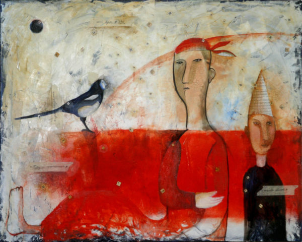 Yevgenia Nayberg. Bird Dictionary, 2011, oil and collage on canvas, 24 x 30 inches. Courtesy of the artist.