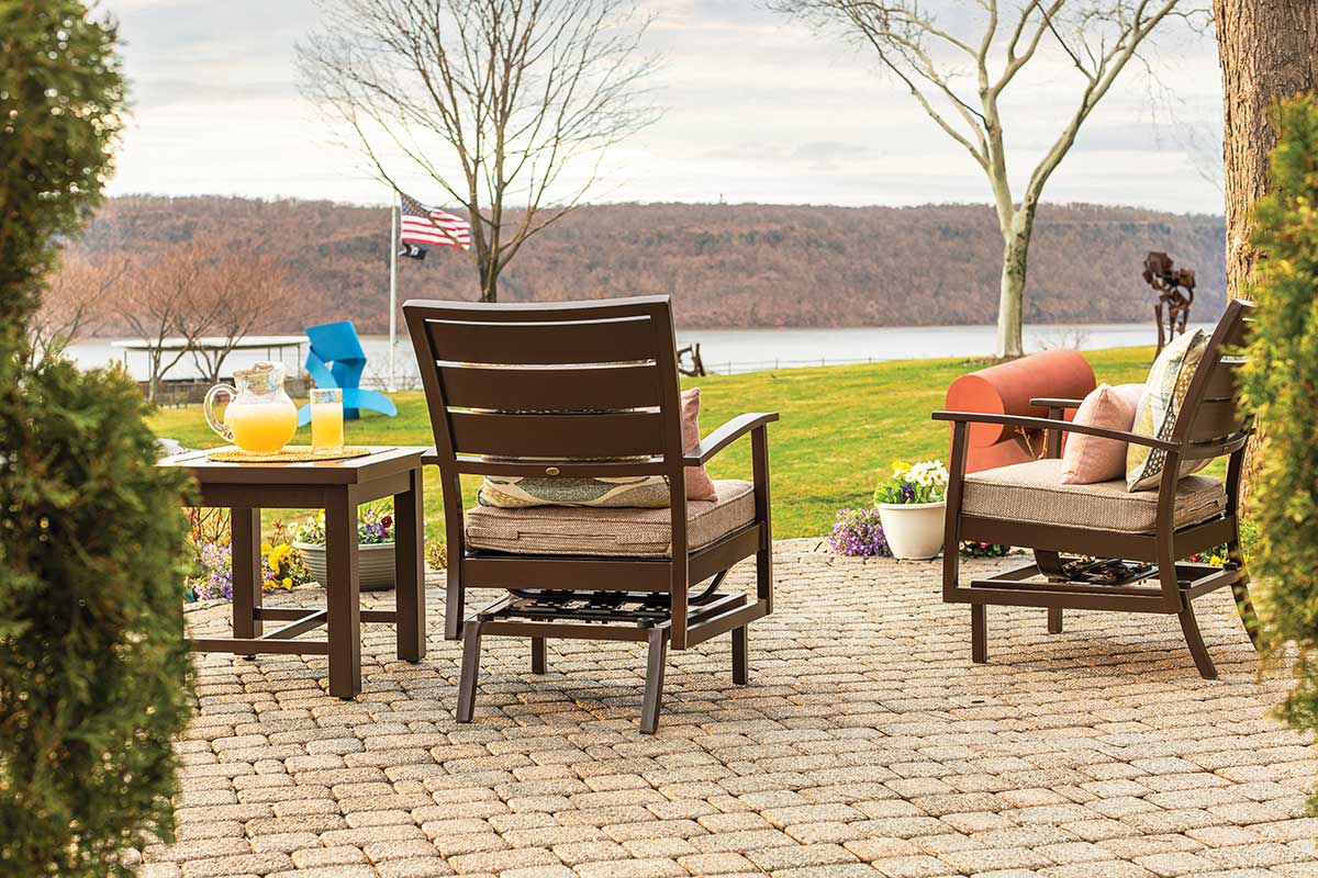 Brick Patio with River Views at RiverSpring Living