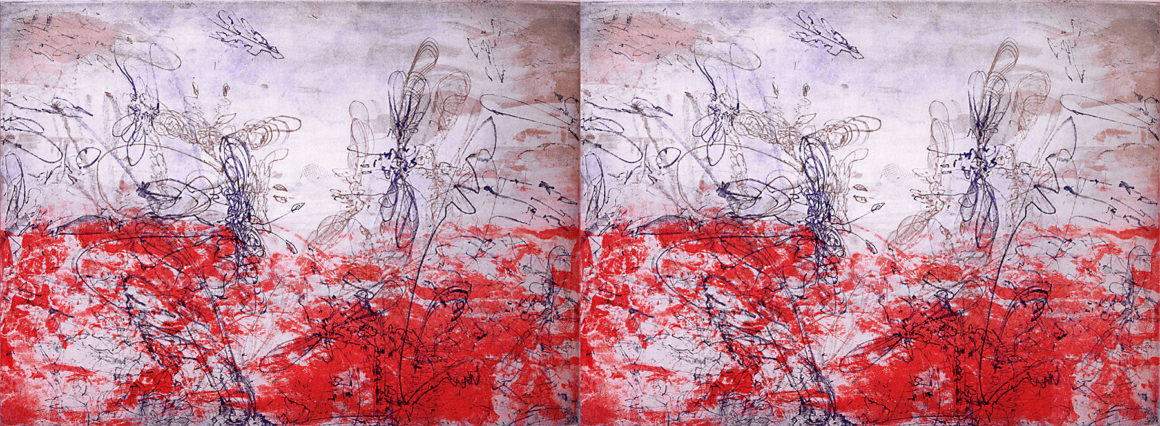 Nancy Lasar, Against Cardinal Rouge, 2007, aquatint, spit bite and soft ground, 22 x 58 in.